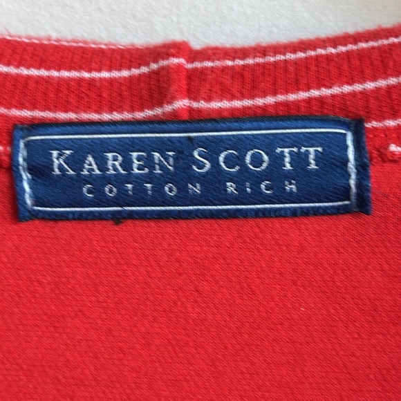 Karen Scott gorgeous coral hoodie with striped inner hood and drawstring, size L - Picture 6 of 8